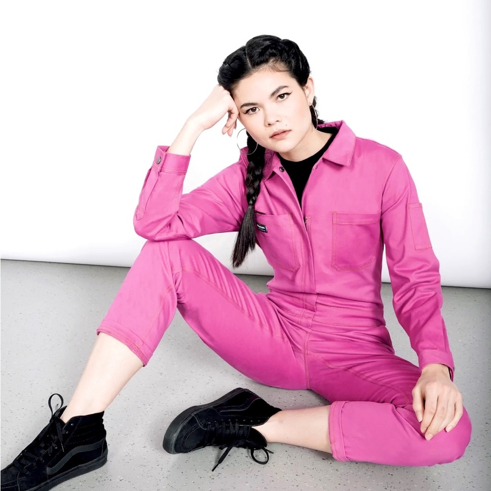 Wildfang XS Essential Long Sleeve Coverall in Orchid pink - NEW with tags